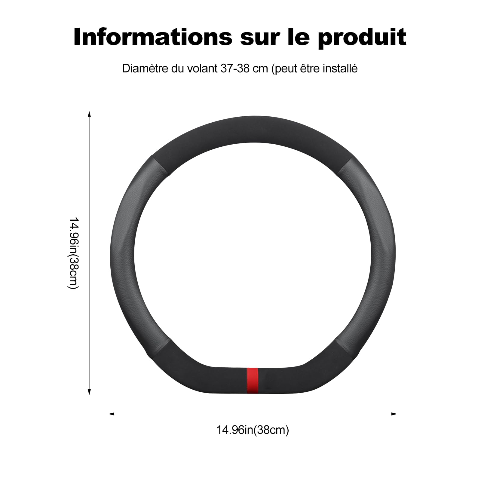 Ergocar Couvoirs De Volant, Couvercle du Volant en Cuir De Type D, Anti-Glissement Et Doux, 38 Cm / 15 Pouces
