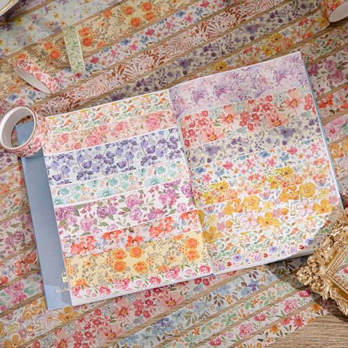 Image of PAGEMORE 32 Rolls Washi Tape Set, Colored Floral Decorative Masking Tape, Artists Tapes for Junk Journal, Journaling, DIY Craft Projects, Scrapbooking Supplies Decor