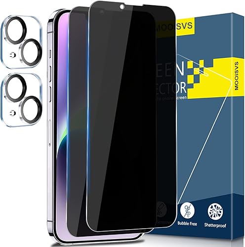Miniatura 1 de MOOISVS - Protector de pantalla de vidrio templado de privacidad para iPhone 14 (6.1 pulgadas) + protector de lente de cámara (2 paquetes), película