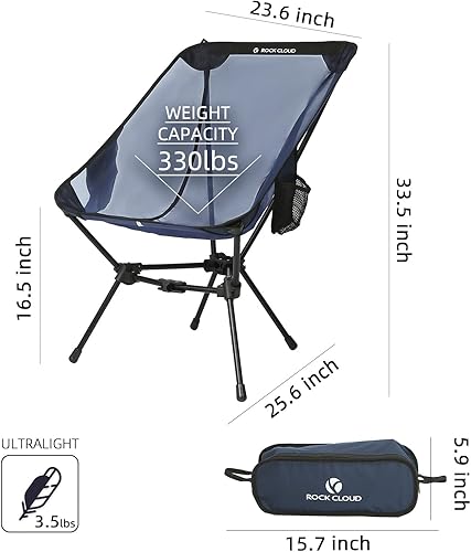 Miniatura 3 de ROCK CLOUD Paquete de 2 sillas de camping portátiles, sillas plegables ultraligeras, compactas para exteriores, tamaño grande, para campamento,