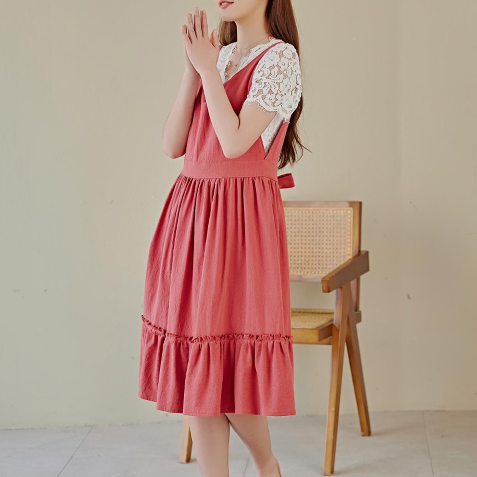 Mujer Algodón Delantales Estilo Japones Vendaje Cruzado Delantal Literatura Arte Tienda Ropa por Mujeres Hombres Cocinando Cocina Red,One Size