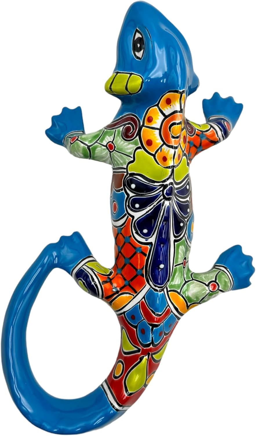 Talavera Iguana Sculpture Large Mexican Pottery Folk Art Hand Painted Indoor Handmade Multicolor Garden Home Decor Outdoor 16.25" (Multi 7)