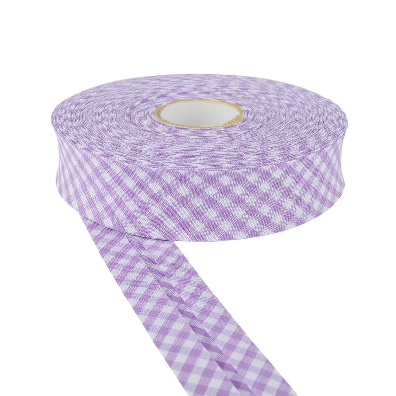 DLF 30mm Cotton Gingham Bias Binding Tape |Double Fold– 5m & 25m Options |Soft Edging for Sewing, Bunting, Crafts, Quilting, Piping & Garment Finishing(Lilac, 25m)