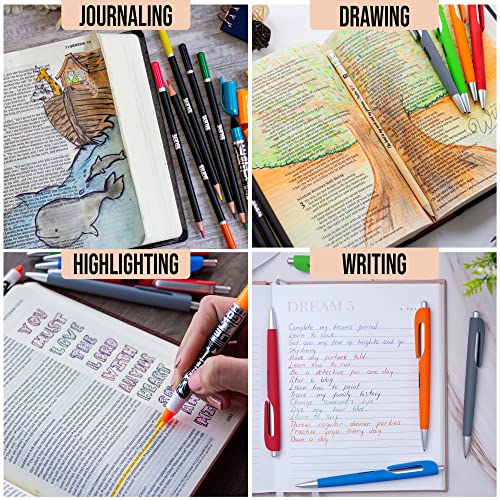 Image of BLIEVE - Bible Journaling Kit With Gel Highlighters And Pens No Bleed, Scripture Markers and Pencils Supplies, Stencils Planner Set For Coloring Journal Art Illustrated By Faith Christian Gifts 24pcs