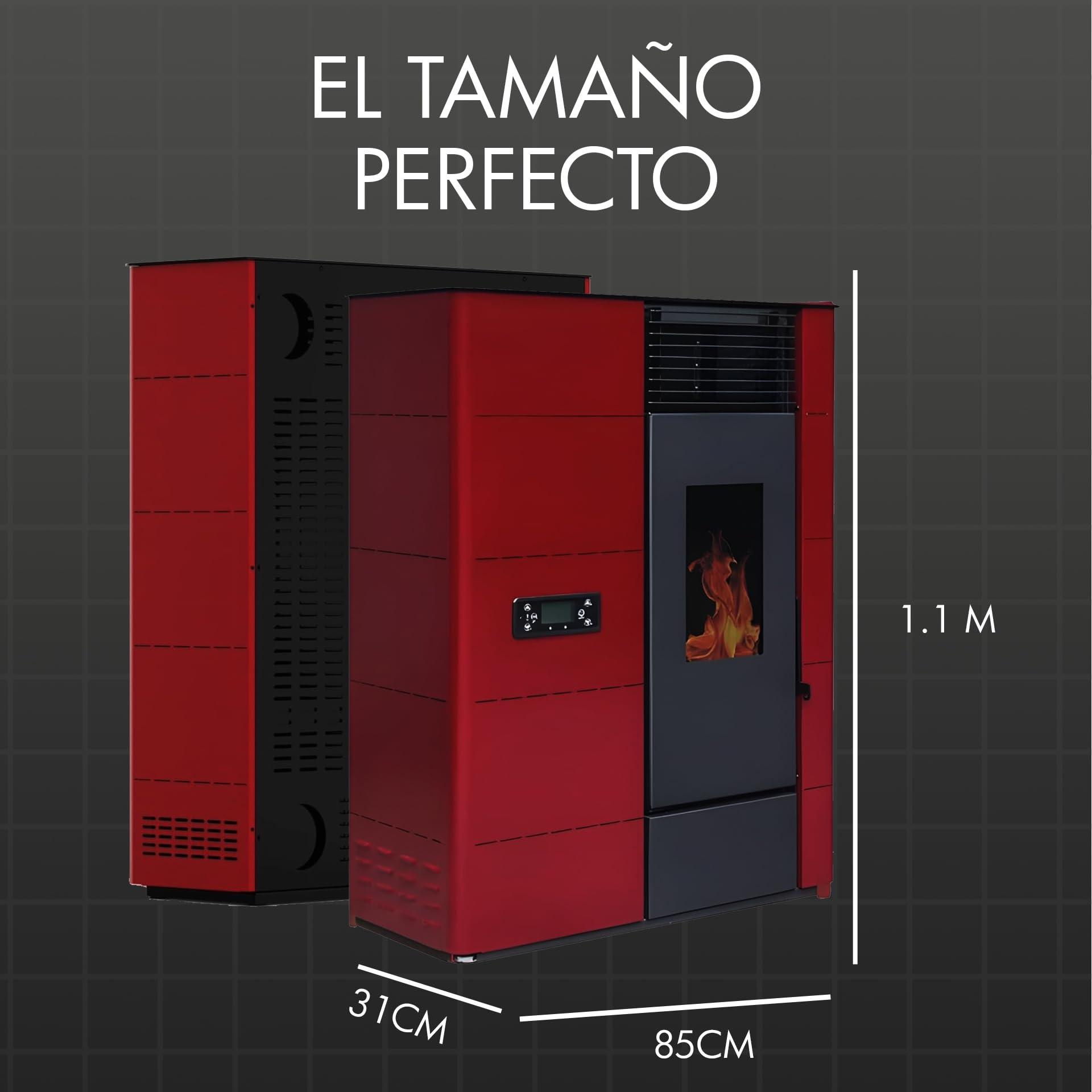 HOME&SOFAS Estufa Pellets de Pasillo | 14Kw Canalizable | Estufa Eléctrica para 140m² | Estufa de Pellets Pequeña con Mando y Programación Automática, Wifi Opcional, Tolva 22 Kg | Calefactor Eficiente