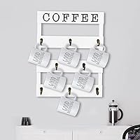 Vista 7 de Soporte para tazas de café de madera maciza montado en la pared, estante rústico para tazas con 8 ganchos, gran espacio para tazas grandes