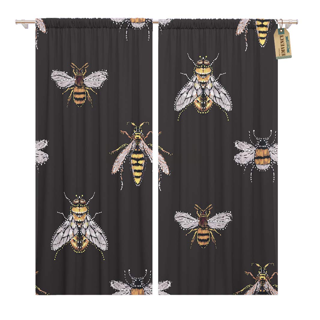 Golee Window Curtain Rhinestones Yellow Fly Big Honey Bee Wasp Small Home Decor Rod Pocket Drapes 2 Panels Curtain 104 x 96 inches