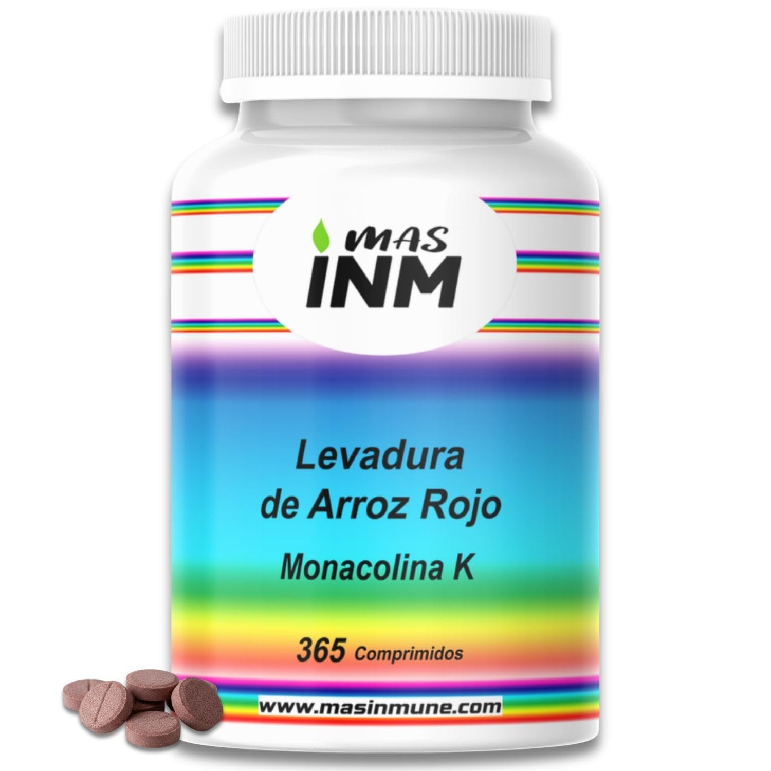 Levadura de Arroz Rojo con Monacolina K 2,56 mg por comprimido - 365 comprimidos - 1 año de suministro - 1 al día | Levadura nutricional - Complemento alimenticio vegetal - Masinmune