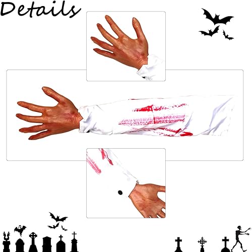 Miniatura 3 de Bimkole Brazo humano falso para Halloween, manos de brazo humano falsas, broma de terror severa, accesorios espeluznantes para casa embrujada,