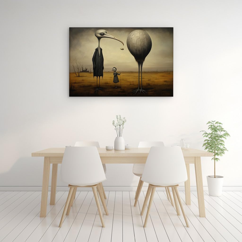 Canvas for Living Room. Mystery in The Meadow: A Child's Encounter with The Unknown Giants, 27 x 18 inch Canvas Wall Art - Nursery Wall Decor