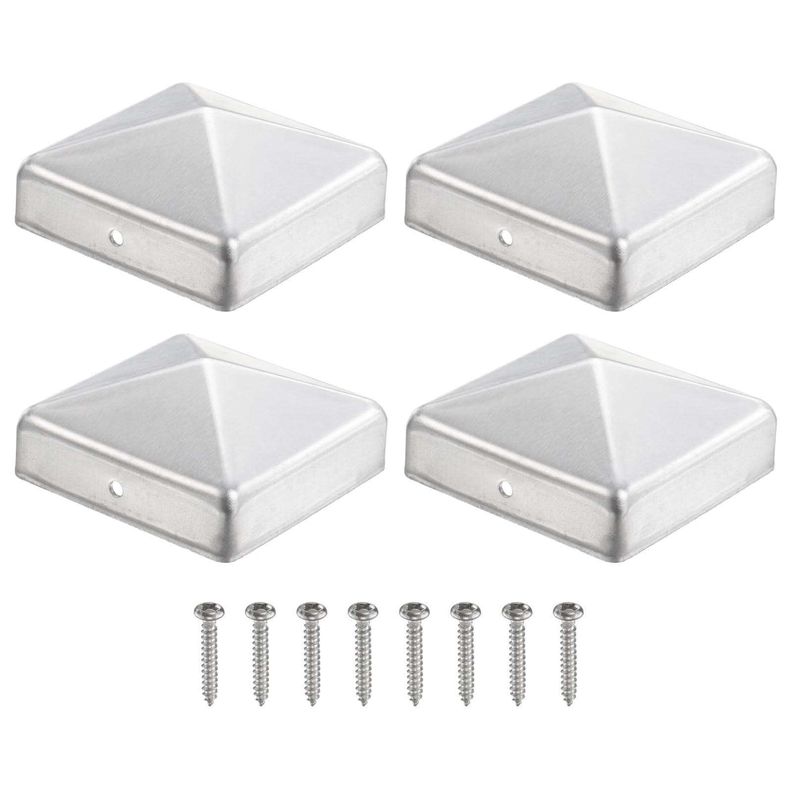 sourcing map 81mm /3.2inch Fence Post Caps, 4Pcs Aluminium Pyramid Post Cap Cover Pressure with Screws for Wood/Metal Fence Posts, Mailbox Pyramid Cover, Outdoor, Garden, Decks, Silver
