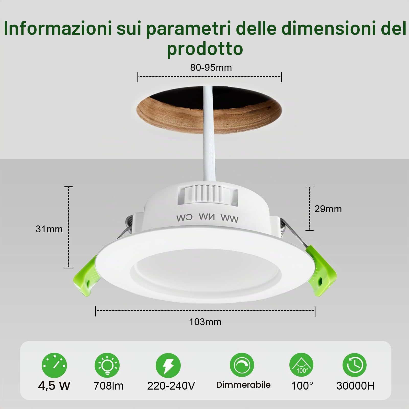 GY Set da 12 Classe B Faretti LED da Incasso per Cartongesso Dimmerabil, 4.5W 708LM Faretti LED Soffitto 3000K Caldo 4000K Neutro 6500K Freddo Regolabili, IP44 Luci da Incasso per Bagno, Φ80-95mm