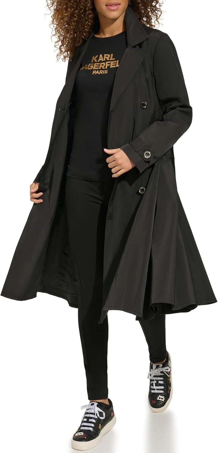 KARL LAGERFELD womens Long Flared Belted Trench Coat