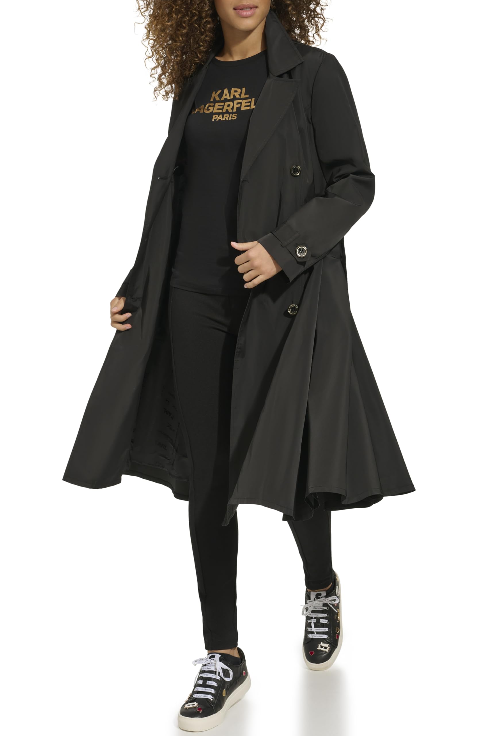 karl lagerfeld Women's Long Flared Belted Trench Coat-picture-40