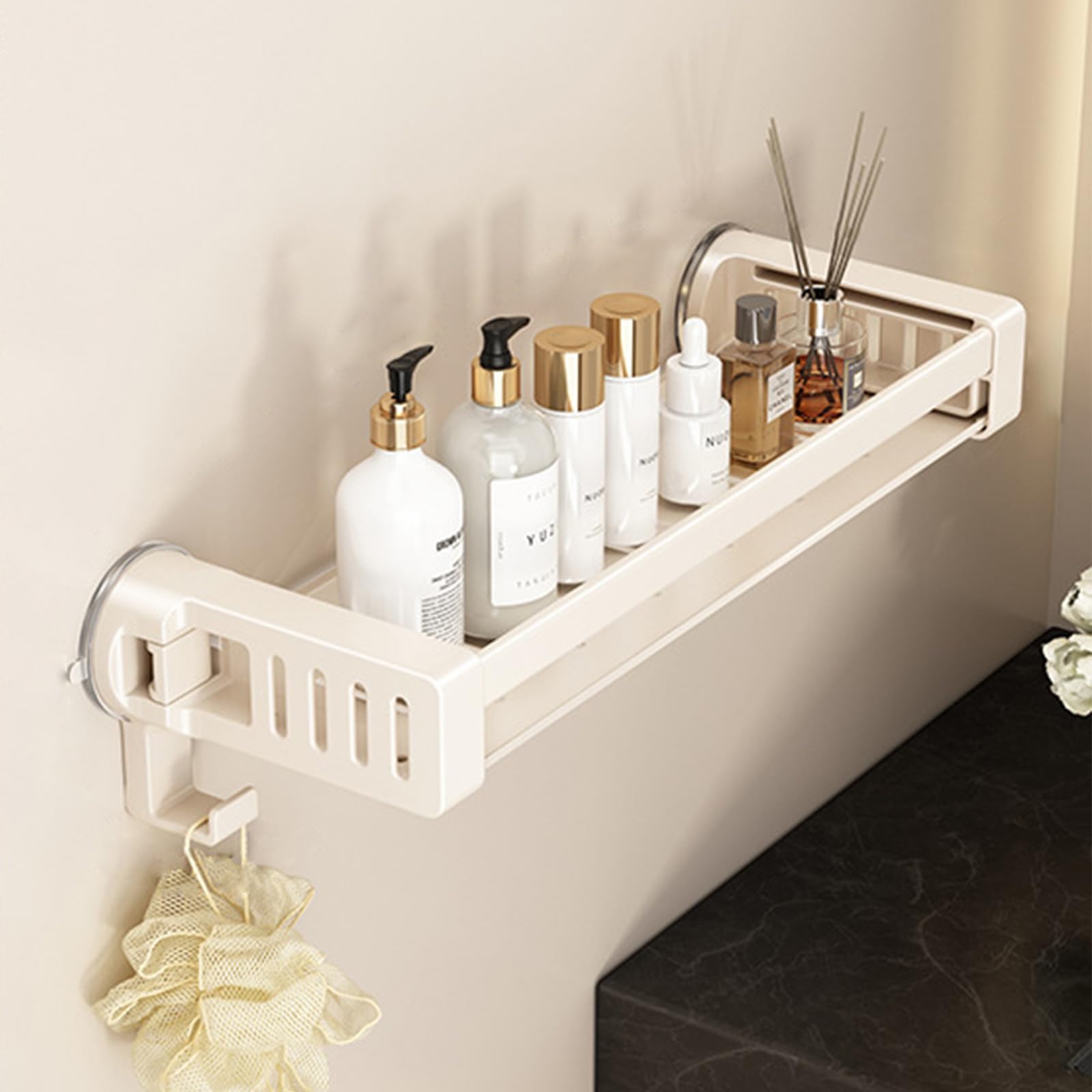GRIPITHPY Wall-Mounted Shower Caddy Adhesive Shower Organizer with Towel Rail Bathroom Organizers and Storage for Home Kitchen No