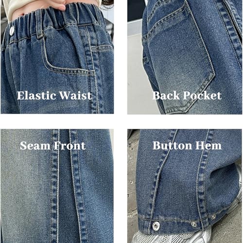 Viatabuna Girls Wide Leg Jeans Elastic High Waisted Cute Loose Pull On Baggy Denim Pants Kid Girls 5-14 Y Casual Streetwear3