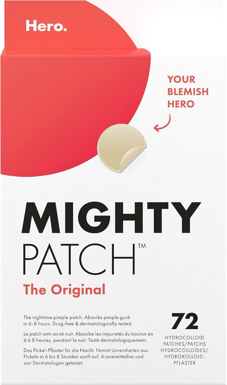 Hero Mighty Patches Original, Hydrocolloid Spot Patches Day & Night 72 Count