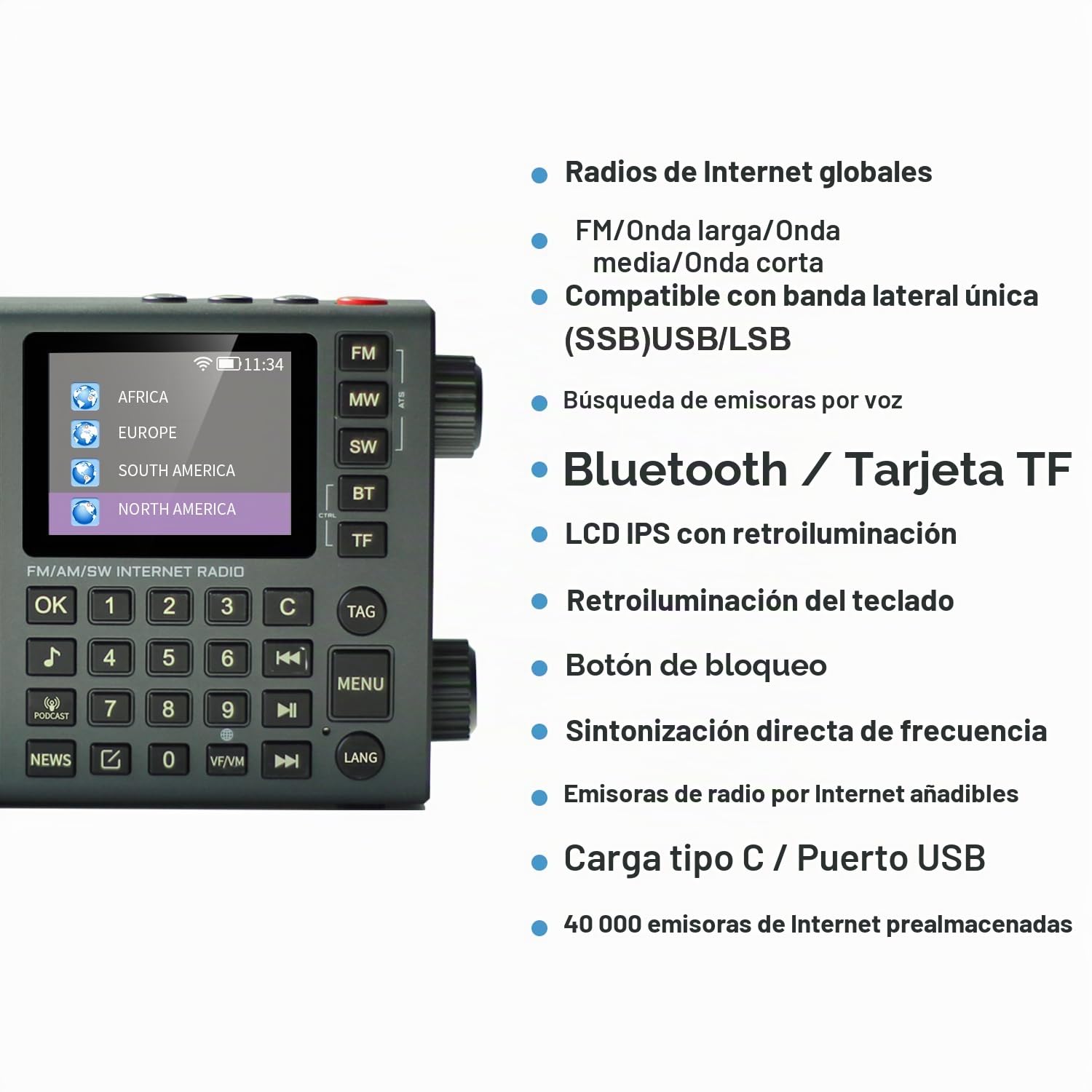 CHOYONG LC90 mini inteligente multibanda portátil WiF/4G, AM/FM, onda larga y onda corta, banda lateral única SSB, Bluetooth, tarjeta TF, radios del mundo, radio digital