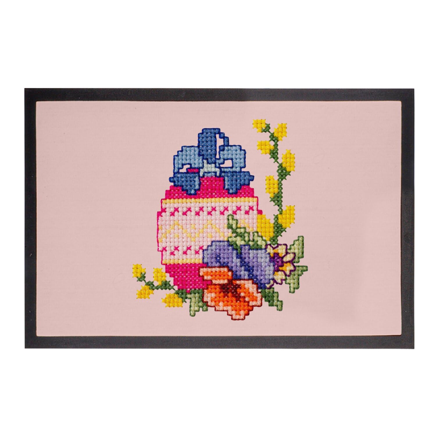 Paillasson rose oeuf style cross stitch broderie de dimensions 60x40cm pour entrée maison