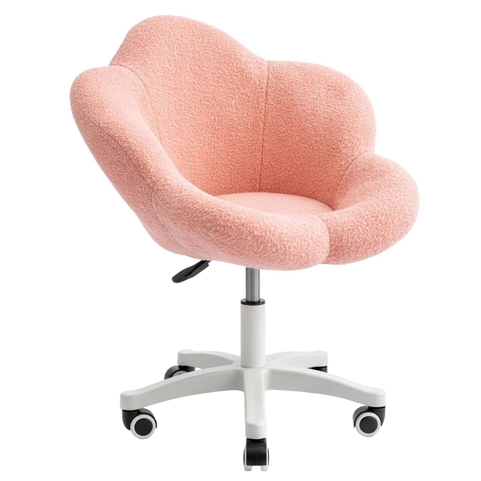 FERNVALE Kids Adjustable Height Desk Chair, Teddy Fleece Swivel Office Chair with Wheels, Upholstered Vanity Chair for Teens, Study Makeup Chair for Bedroom, Study Room & Vanity (pink)