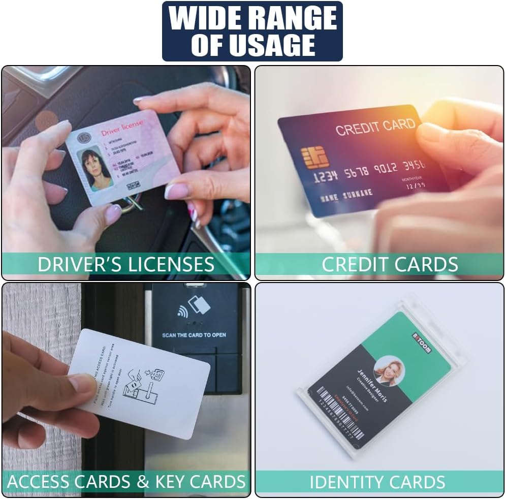 Bulk 50 Pack Vertical Hard Plastic Badge Holder - Frosted Clear ID Card Protector with Thumb Slot, RFID Compatible for Lanyard, Reel - Heavy Duty ABS for Employees, Medical, School by BETOOM