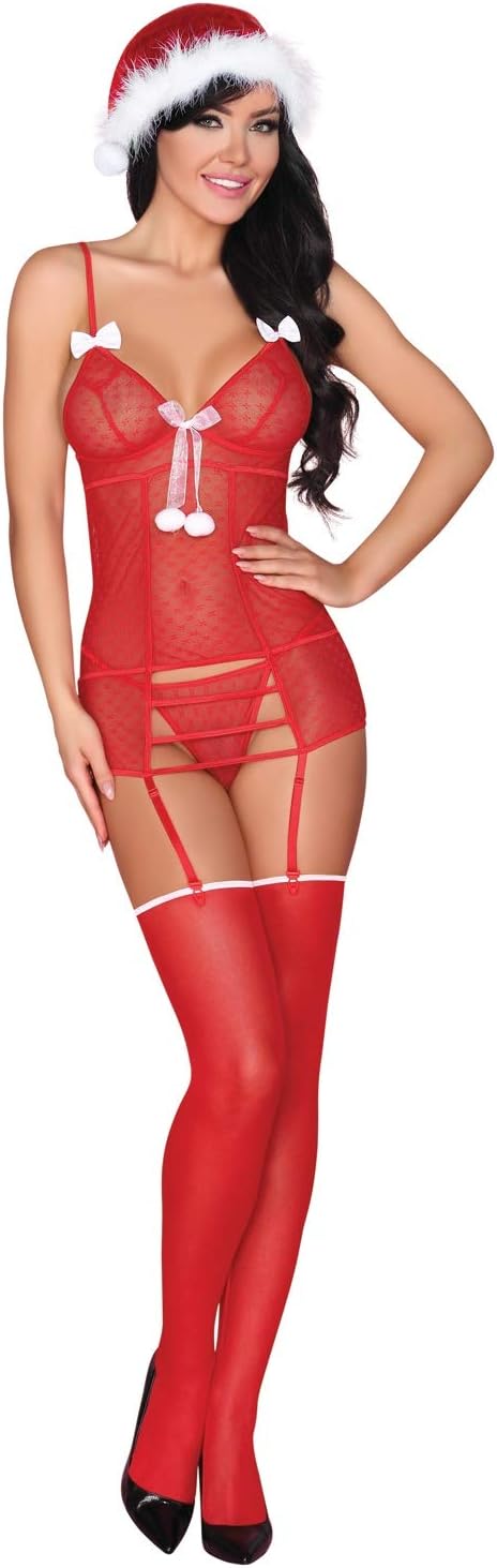 Selente Love & Fun Charming Christmas Lingerie Set with Cute Christmas Hat & Satin Blindfold Made in EU - Red - Small