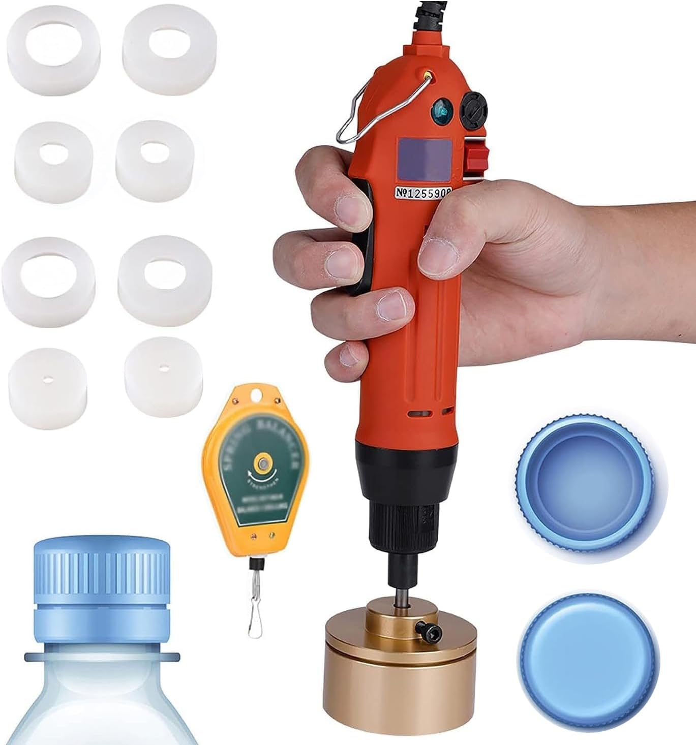Electric Bottle Capping Machine, 10-50mm Portable Capping Machine Speed, Adjustable Capping Sealer, 2-30kgf/cm Handheld Cap Sealer with 8 Silicone Pad, 30-40 Bottles/min, Easy Use, for Plastic Bottles Electric Bottle Capping Machine, 10-50mm Portable Capping Machine Speed, Adjustable Capping Sealer, 2-30kgf/cm Handheld Cap Sealer with 8 Silicone Pad, 30-40 Bottles/min, Easy Use, for Plastic Bottles