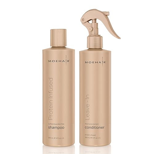 MOEHAIR DUO Pack de champú con infusión de proteínas y acondicionador sin enjuague, fortalece y nutre, añade y retiene la humedad, elimina el
