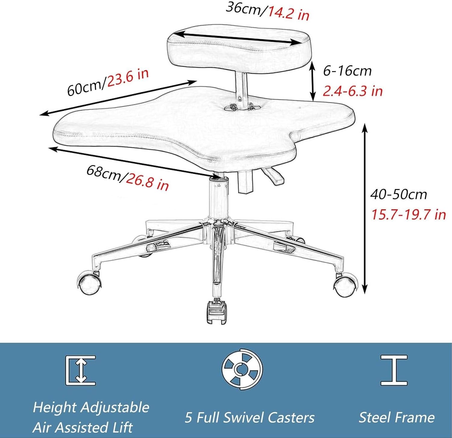 Double-Deck Adjustable Height Kneeling Chair with Wheels, Ergonomic Cross-Legged Meditation Chair for Home, Office & School(Brown)