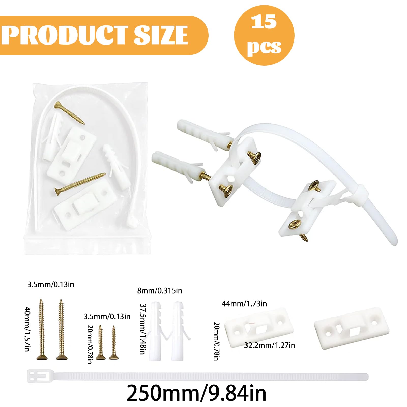 15 Pack Furniture Straps, Baby Proofing Anti Tip Furniture Anchors, Heavy Duty Wall Mounting Kit for Dressers Cabinets - Image 2
