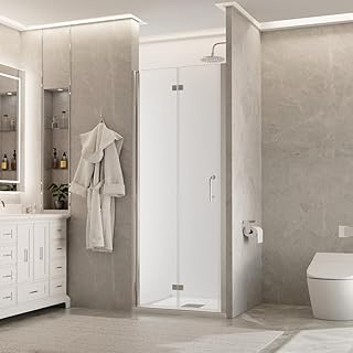 30-31.5 in.W x72 in.H Bifold Frameless Glass Shower Door,1/4 in. Fold Clear Glass Shower Panel Pivot Swing Shower Doors,Chrome Finish,Reversible Installation