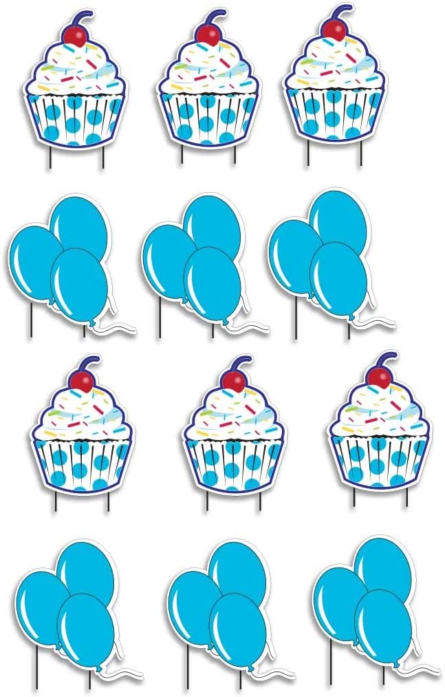 Victorystore Pathway Markers: Birthday Balloons and Birthday Cupcakes Includes 28 Stakes (Blue) 12474