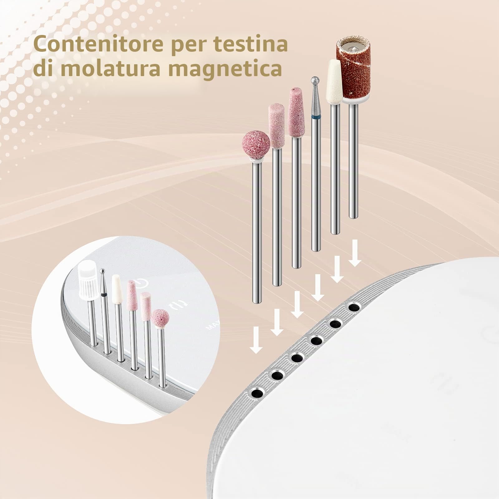 Madenia Fresa per Unghie Professionale 35000 Giri Display LCD Efile Digitale Lima per Unghie Elettrica Manicure e Pedicure, Zero rumore Nessuna vibrazione, con 6 Fresa Punte, Rosa