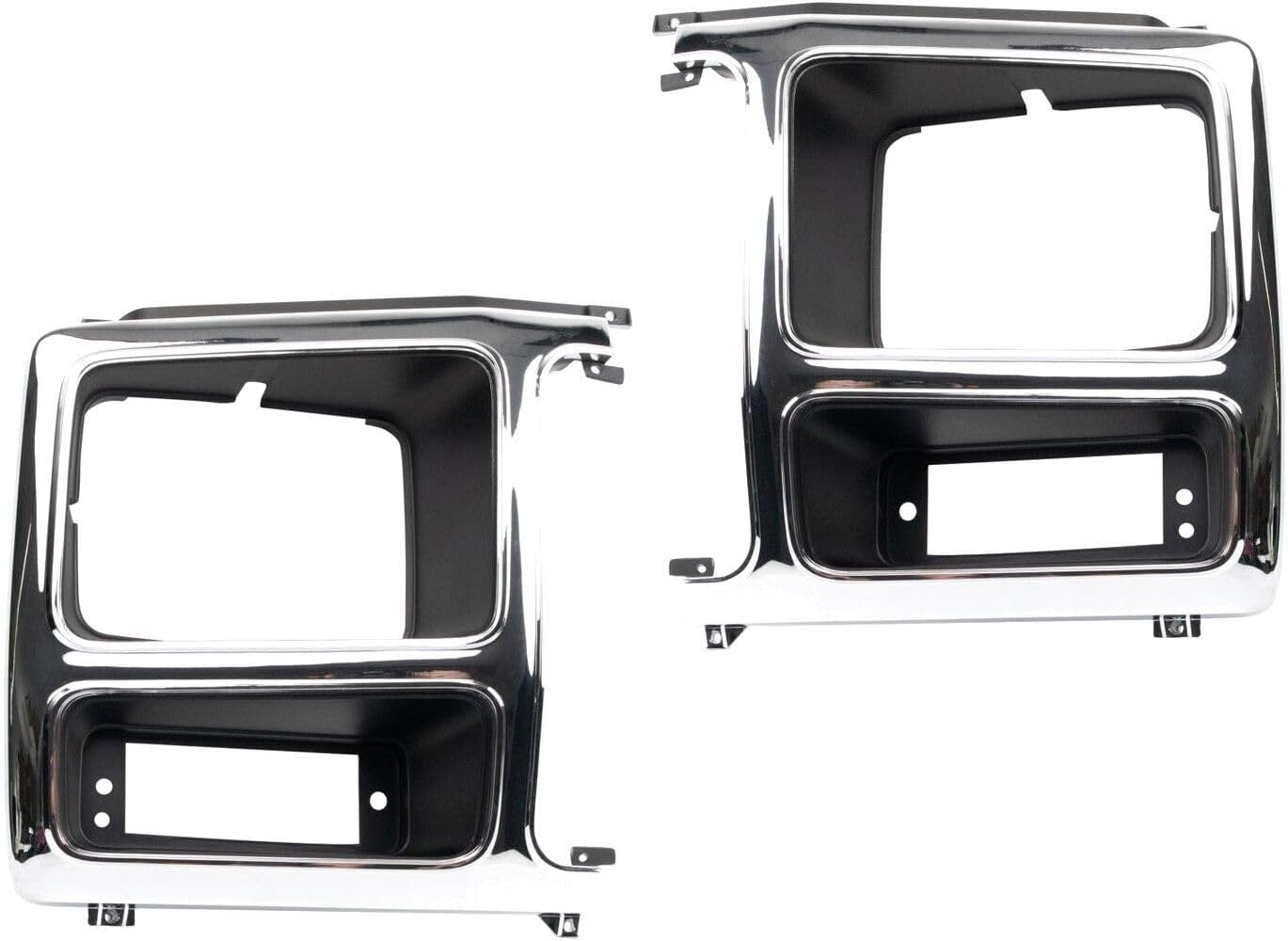 Front Left Driver & Right Passenger Pair Head Light Door Molding Insert Cover Grille Trim Set of 2 Replacement For 1980-1986 Ford Bronco Silver Chrome Black FO2512148 FO2513148 EOTZ13064M EOTZ13064L