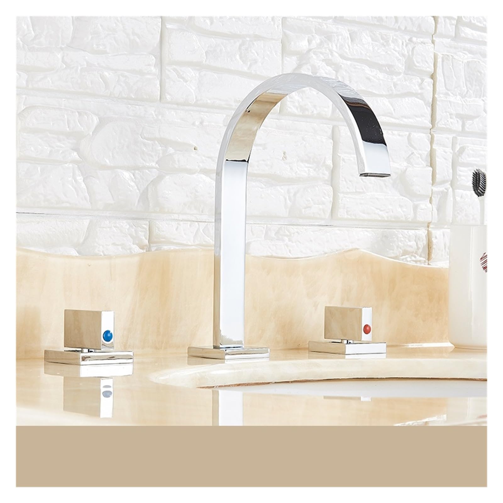 Robinet d'eau chaude et froide deux poignées pour grand lavabo
