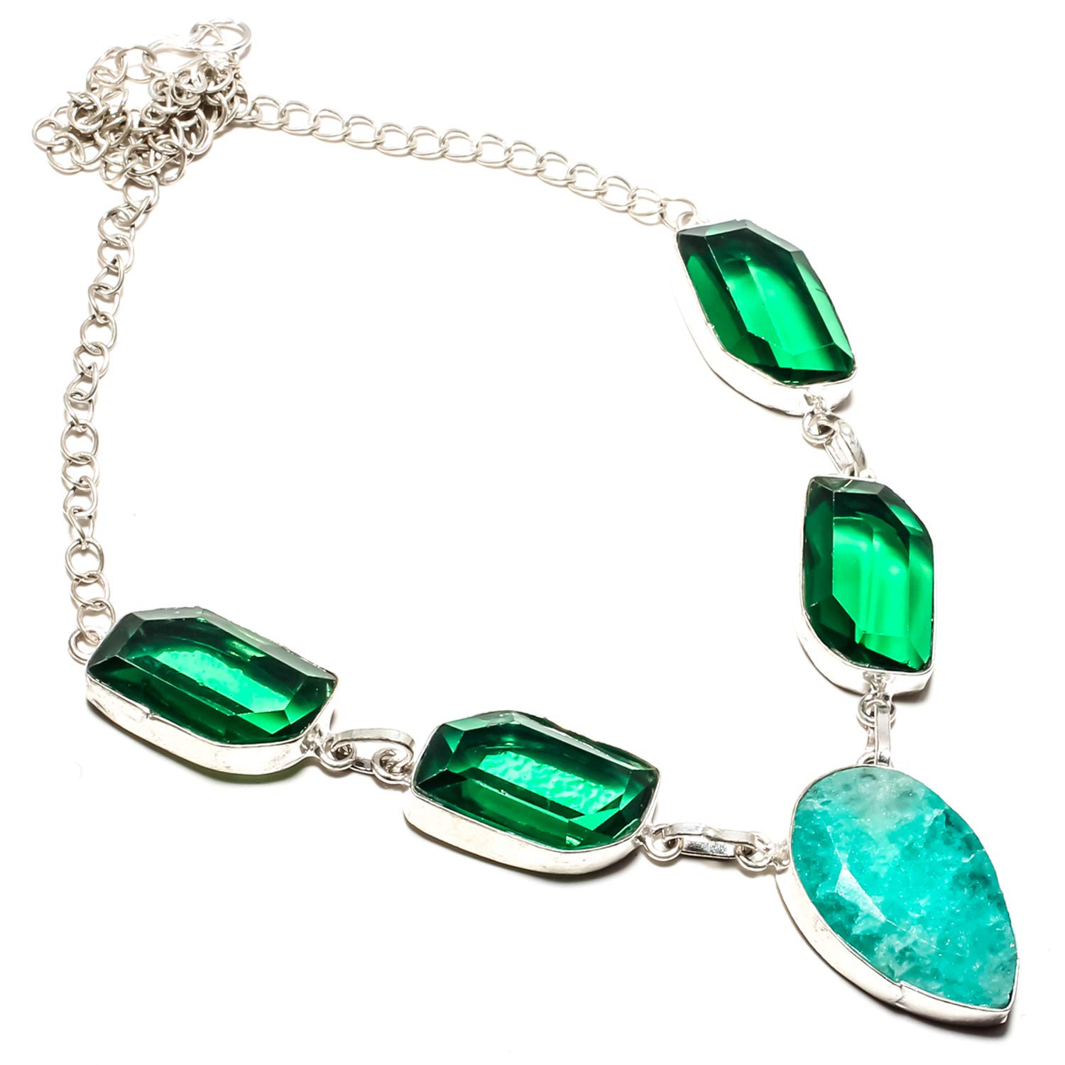 jewels paradiseWonderful Skota Mine Emerald & Green Tourmaline Gemstone Necklace Handmade 925 Sterling Silver Plated Jewelry -Adjustable Link Chain Necklace - (SF-1403)