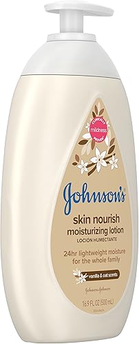 Miniatura 12 de Johnson's Baby Skin Nourish Loción hidratante para bebé para piel seca con aromas de vainilla y avena, loción corporal suave y ligera para toda la