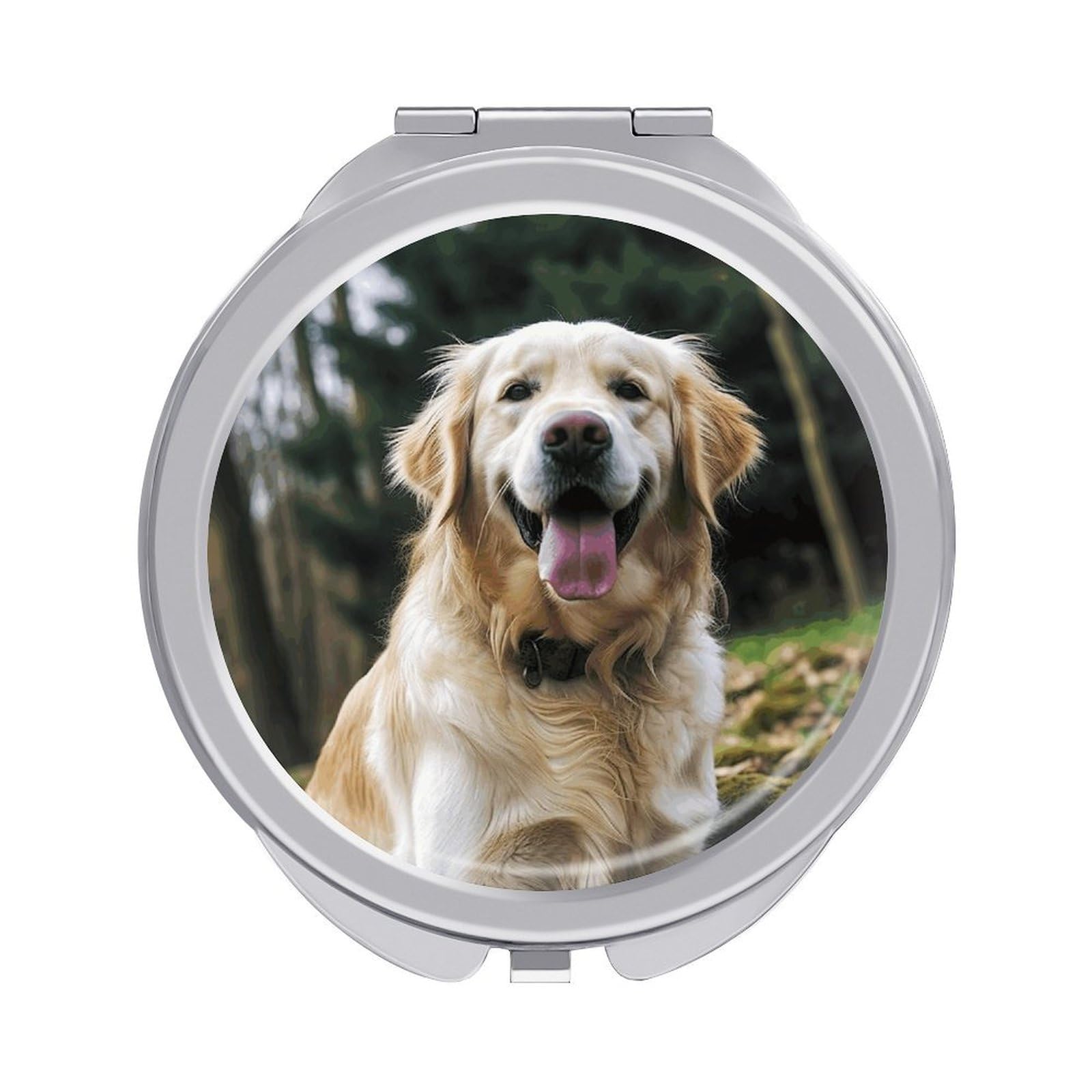 VstaDank Funny Golden Retriever Travel Makeup Mirrors Exquisite Double-Sided 2X/1X Magnifying Folding Pocket Mirror Portable Round Handheld Mirror Mini Compact Mirrors for Outdoor Home