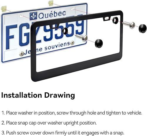 Miniatura 7 de Marco de placa de patente de aluminio mate con tapones de tornillo Ohuhu 2piezas