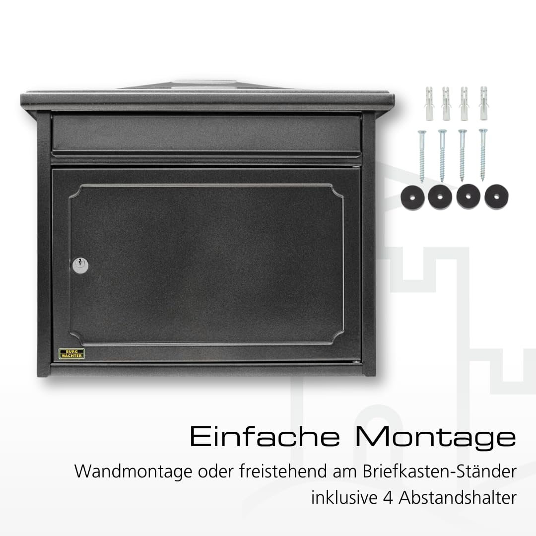 BURG-WÄCHTER Briefkasten ohne Zeitungsfach und Namensschild, Verzinkter Stahl, Einwurf-Format DIN C4, 2 Schlüssel, Kopenhagen 882 E, Alteisen