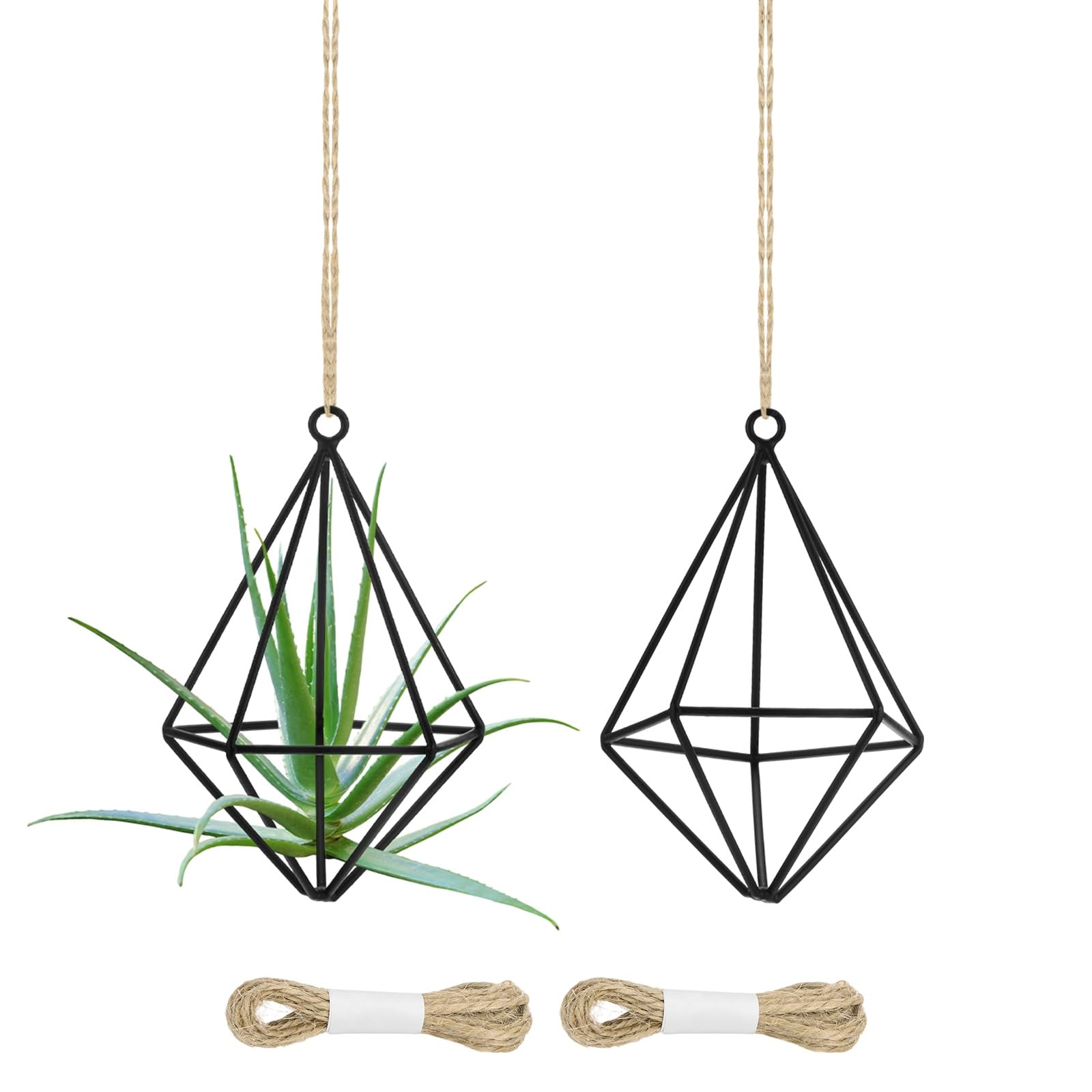 Support de plantes aériennes géométrique, suspension en métal noir de 12,2 cm avec corde