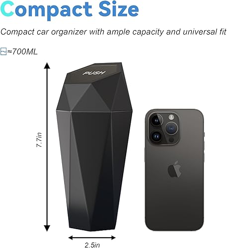 Miniatura 6 de SINSEN Bote de basura para automóvil con tapa, cubo de basura para camión y accesorios organizadores interiores, mini bote de basura de diamante