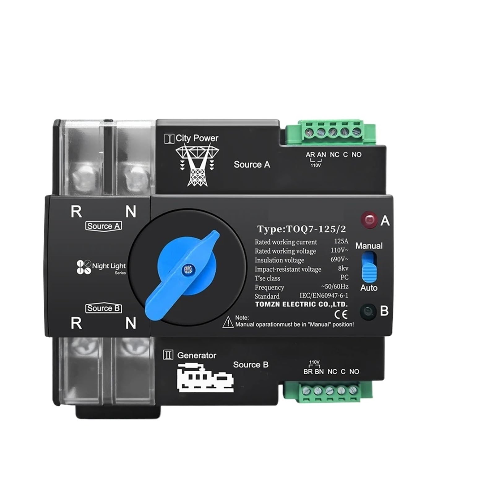 Sélecteur automatique double alimentation 100A transfert d'énergie continu
