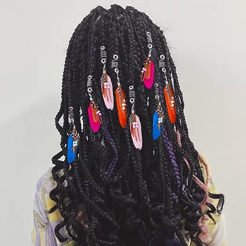 Miniatura 6 de Bohend Pinzas para el cabello, 8 piezas con colgante de plumas, trenzas de rastas, accesorios de joyería para el cabello, para mujeres y niñas