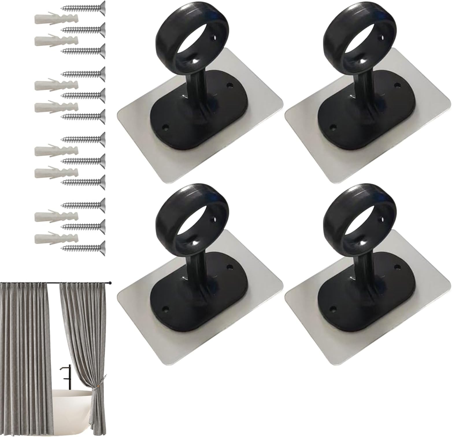 Ceiling Drape Rod Holder, Heavy Duty Ceiling Drape Rod Holders, Telescopic Accessories Strong Hold for Wall Closet Bedroom Shower Room Rental Home