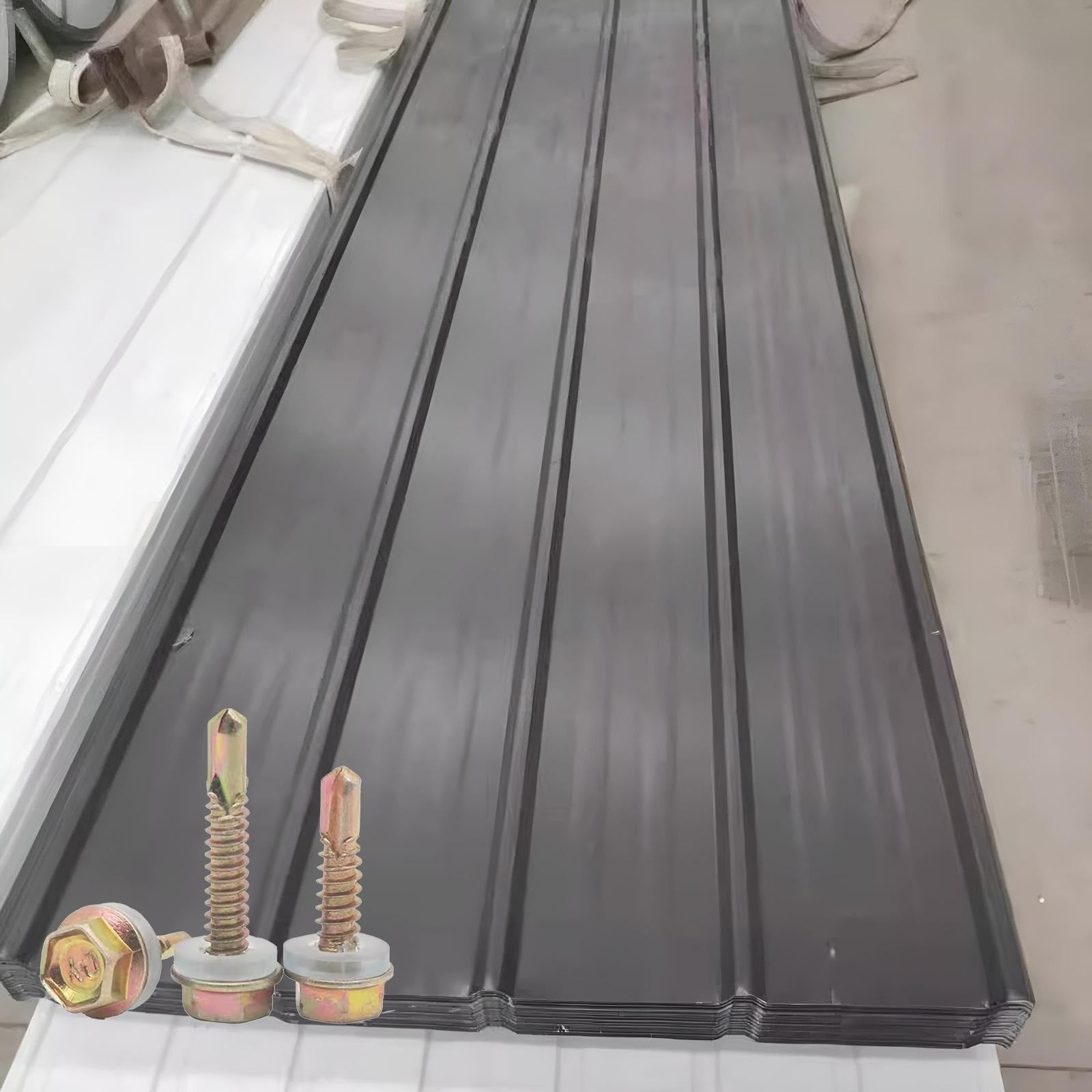 Roof Sheet For Tool Shed, Trapezoidal Sheet Iron Material Width 90 Cm, Thickness 0.3 Mm Galvanized Profile Sheet Roof Sheet Corrugated Anthracite(100x90cm,3pcs)