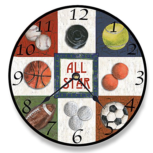 Stupell Industries 9 Patch All Star Sports Wall Clock, 12 x 0.4 x 12, Multi-Color