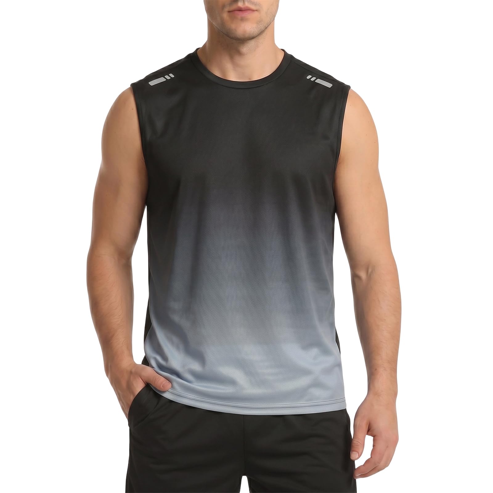 Débardeur Homme sans Manches Hommes Haut T-Shirt de Sport Respirante Extensible à Séchage Rapide Gym Maillot avec Bande Réfléchissante Gilet de Course pour Fitness Musculation Running