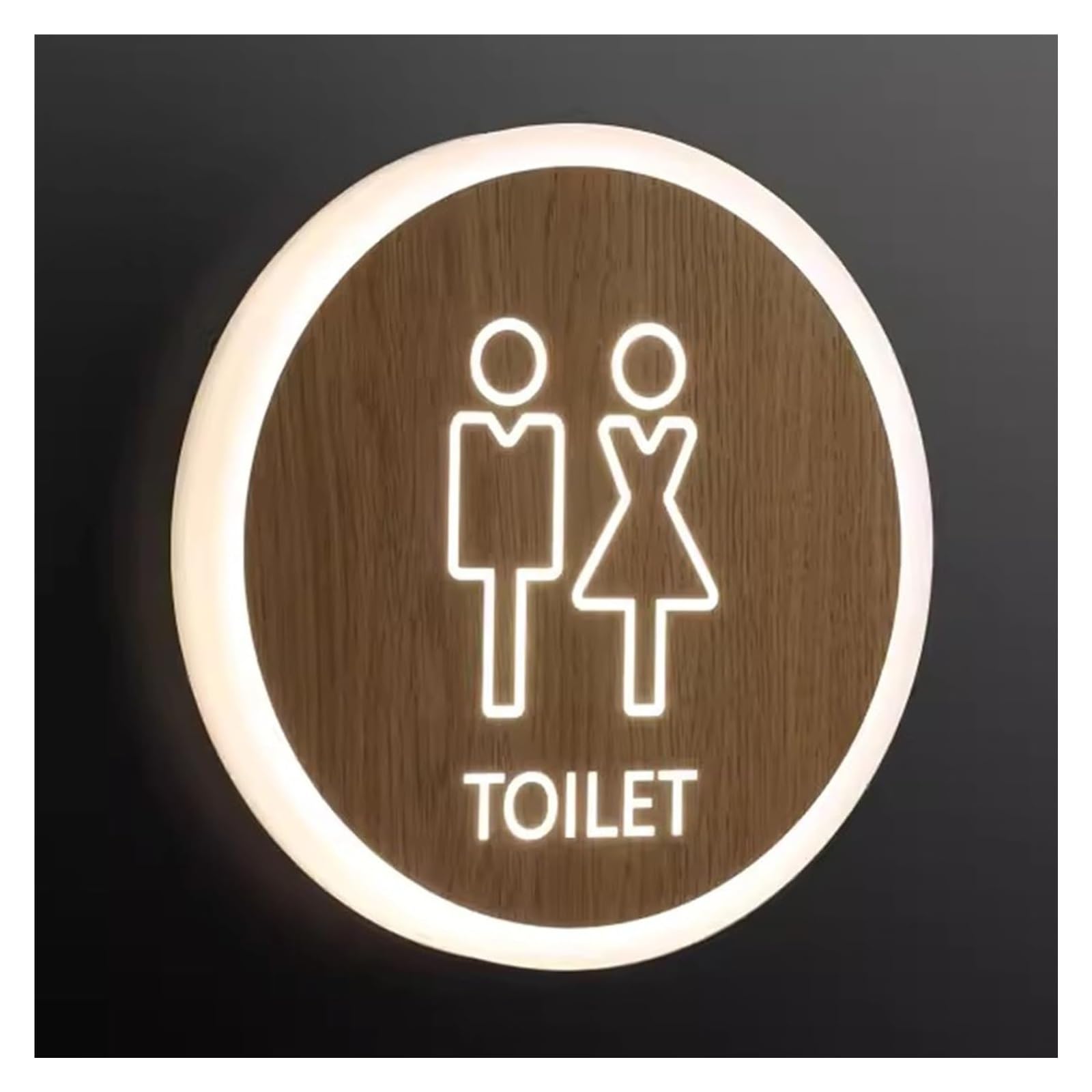 Carteles para aseos, Letrero luminoso redondo de 8 pulgadas for baño, instalación montaje en pared