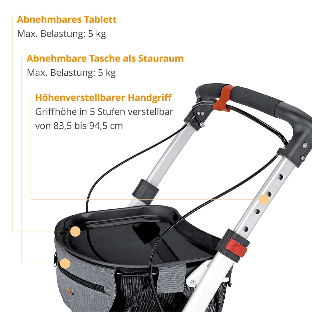 Rollator Indoor – Leichter Gehwagen für drinnen, klappbare Gehhilfe für die Wohnung, modern und robust, inkl. Tasche